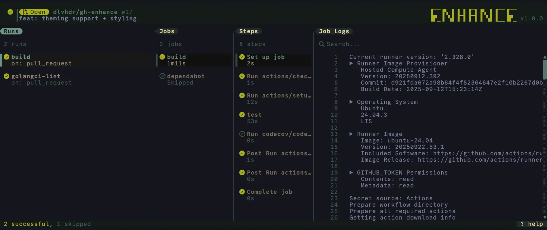Enhance running with the gruvbox theme