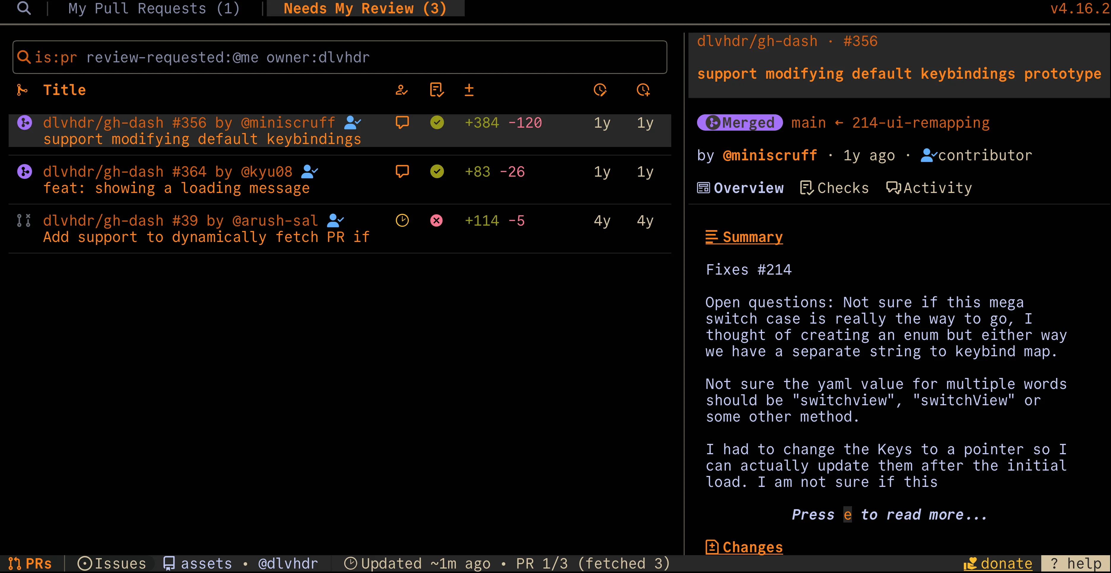 Dash running with the gruvbox theme